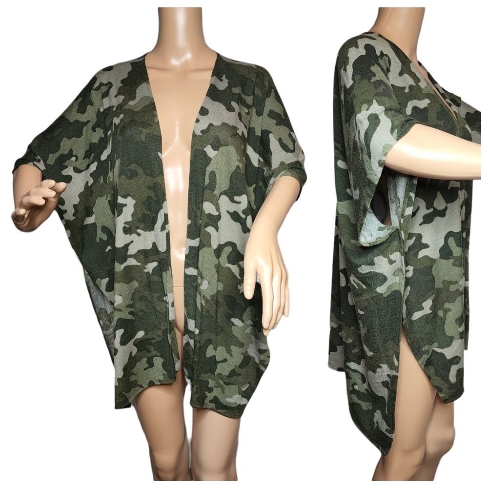 Green Camo‎ Kimono Cardigan Lightweight Knit One Size